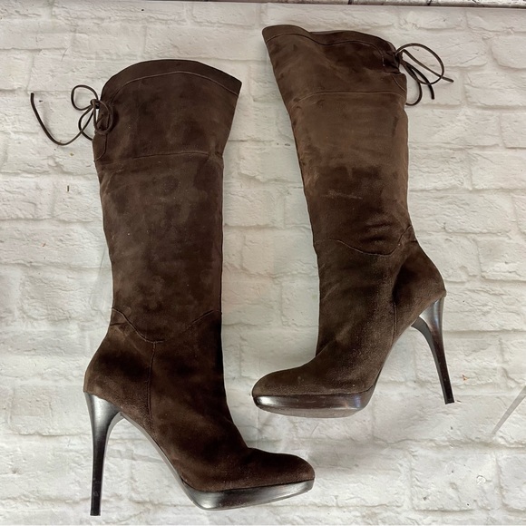Sam Edelman Vienna Suede Platform Boot Brown OTK Knee High Stiletto Heel 8.5 39 - Picture 2 of 7